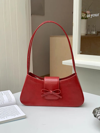 Korean Chic Bow Sweet Underarm Shoulder Bags 2024 New Fashion PU Leather Ffemale Handbags Commuter All-match Elegant Bolsas