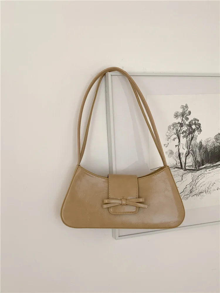 Korean Chic Bow Sweet Underarm Shoulder Bags 2024 New Fashion PU Leather Ffemale Handbags Commuter All-match Elegant Bolsas