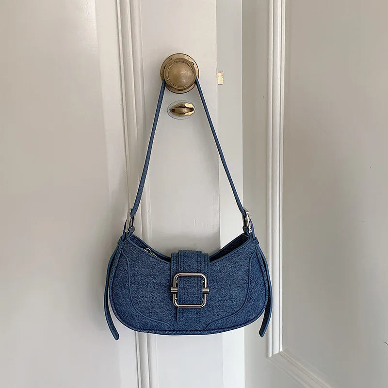 Korean Chic Casual Simple Underarm Shoulder Bag All-match Denim Half Moon Handbags 2024 New Street Ll-match Bolsas Mujer