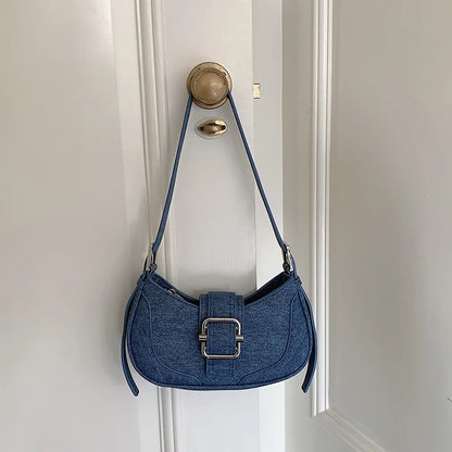 Korean Chic Casual Simple Underarm Shoulder Bag All-match Denim Half Moon Handbags 2024 New Street Ll-match Bolsas Mujer