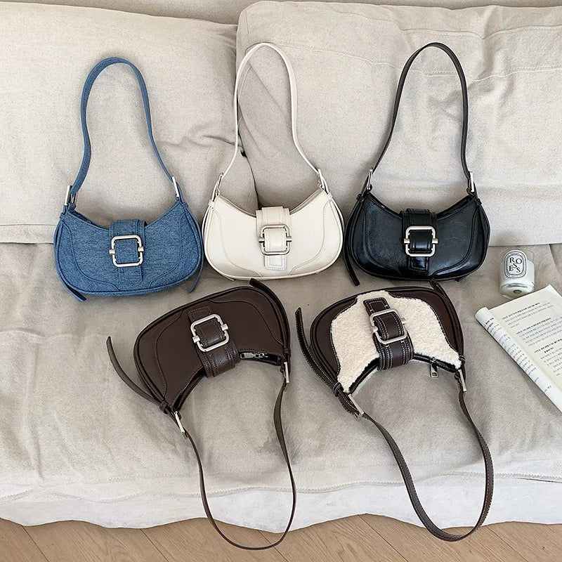 Korean Chic Casual Simple Underarm Shoulder Bag All-match Denim Half Moon Handbags 2024 New Street Ll-match Bolsas Mujer