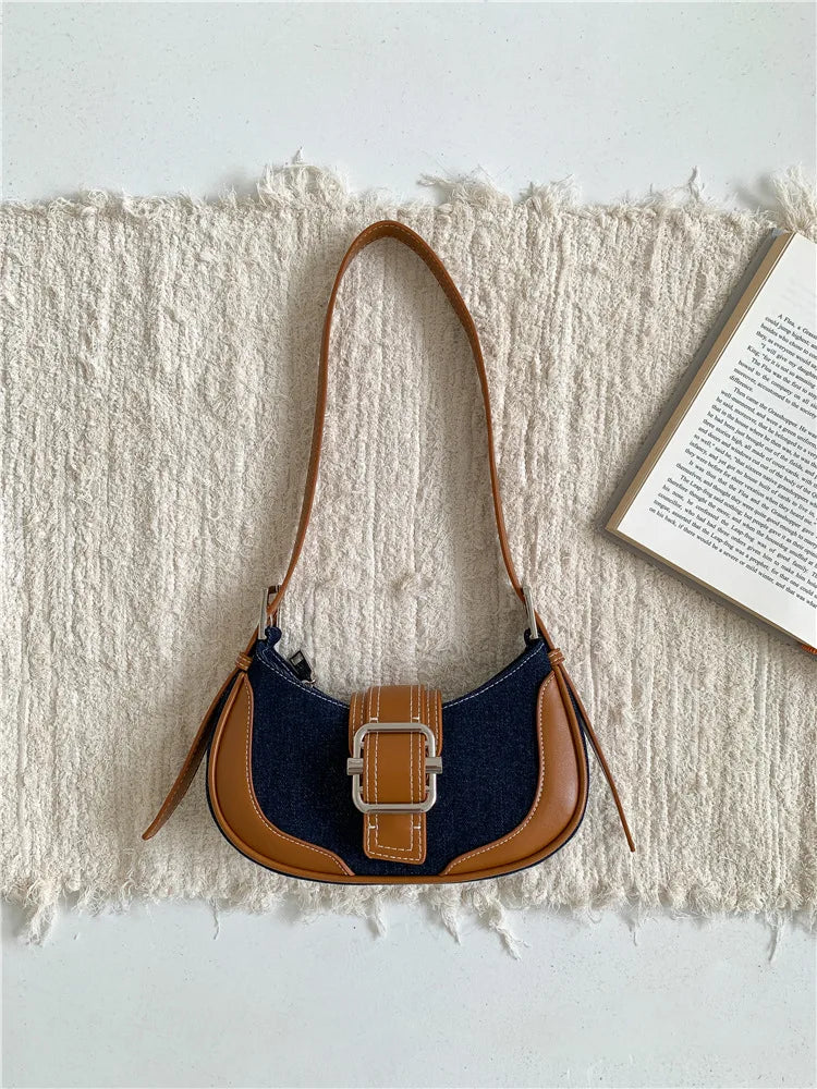 Korean Chic Casual Simple Underarm Shoulder Bag All-match Denim Half Moon Handbags 2024 New Street Ll-match Bolsas Mujer