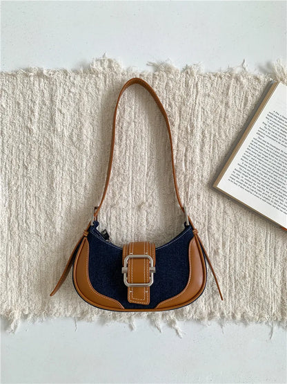 Korean Chic Casual Simple Underarm Shoulder Bag All-match Denim Half Moon Handbags 2024 New Street Ll-match Bolsas Mujer