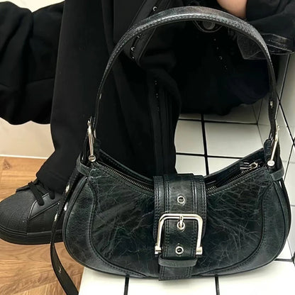 Korean Chic Designer Armpit Shoulder Bag Street Y2k Casual Belt Buckle Underarm Purses Clutch Female New Handbags Bolsos Mujer
