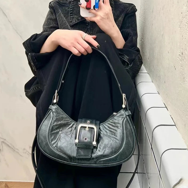 Korean Chic Designer Armpit Shoulder Bag Street Y2k Casual Belt Buckle Underarm Purses Clutch Female New Handbags Bolsos Mujer
