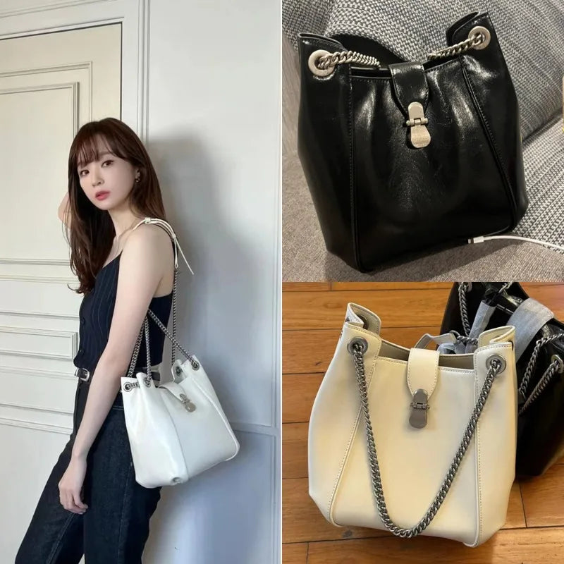 Korean Chic Designer Elegant Chains Bags Female Commuter Large Capacity Bucket Bagfemale Casual All-match Luxury Bolsos Mujer