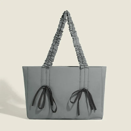 Korean Chic Folds Bow Women Bags 2024 New Fashion Trendy Large Capacity Tote All-match Canvas Handbags Female Bolsas Mujer
