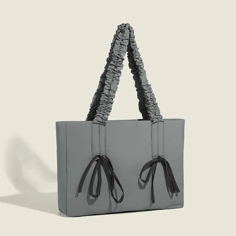 Korean Chic Folds Bow Women Bags 2024 New Fashion Trendy Large Capacity Tote All-match Canvas Handbags Female Bolsas Mujer
