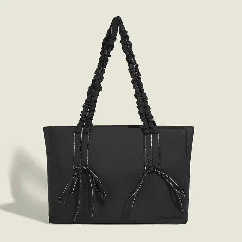 Korean Chic Folds Bow Women Bags 2024 New Fashion Trendy Large Capacity Tote All-match Canvas Handbags Female Bolsas Mujer