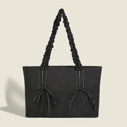 Korean Chic Folds Bow Women Bags 2024 New Fashion Trendy Large Capacity Tote All-match Canvas Handbags Female Bolsas Mujer