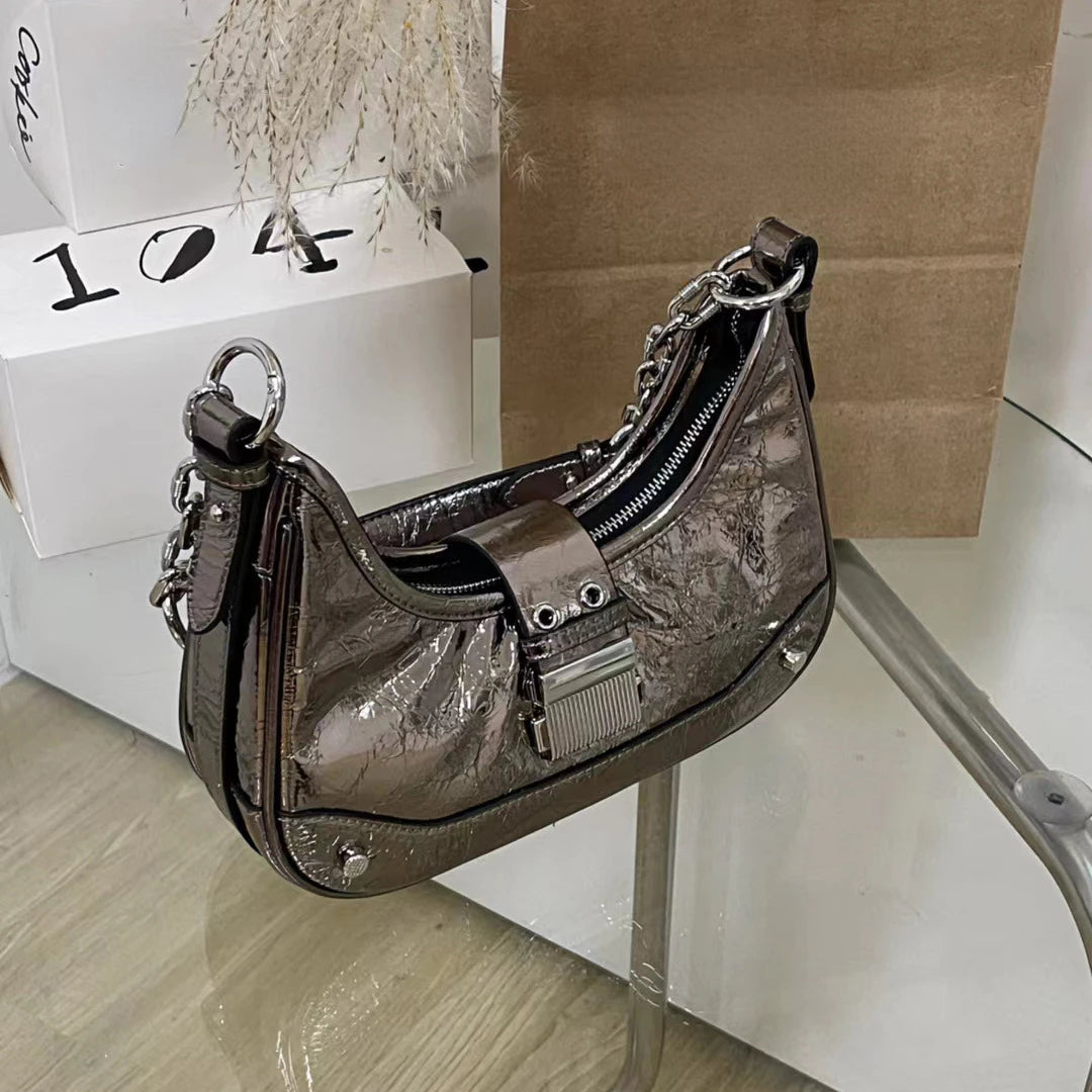 Korean Chic Half Moon Bag 2024 New Genuine Leather Underarm Handbags Fashion All-match Commuter Crossbody Purses Female Bolsas