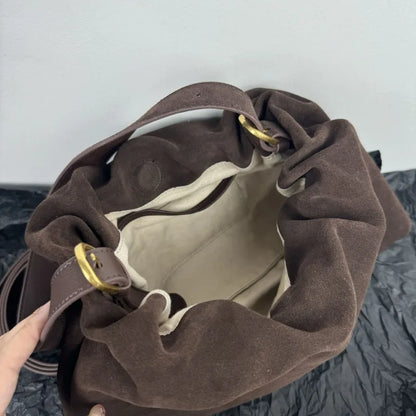 Korean Chic Minority Folds Cloud Handbag Vintage Solid Frosted Cowhide Suede Underarm Shoulder Bags Large Capacity Luxury Bolsos