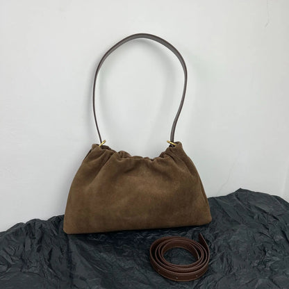 Korean Chic Minority Folds Cloud Handbag Vintage Solid Frosted Cowhide Suede Underarm Shoulder Bags Large Capacity Luxury Bolsos