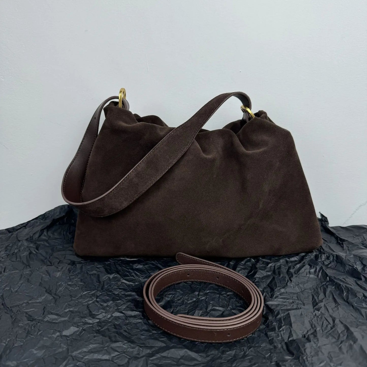Korean Chic Minority Folds Cloud Handbag Vintage Solid Frosted Cowhide Suede Underarm Shoulder Bags Large Capacity Luxury Bolsos