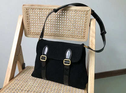Korean Chic Preppy Style Vintage Message Bag Suede Scrub Belt Buckle One Shoulder Crossbody Bags All-match Casual Handbag Female