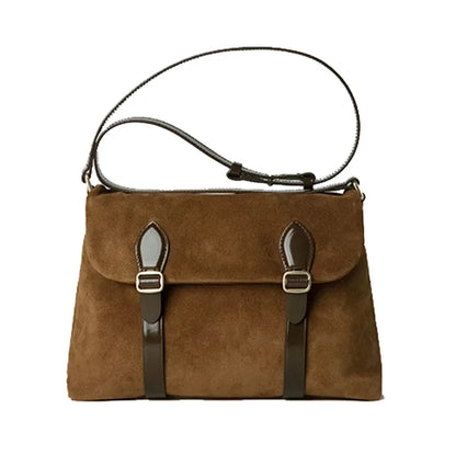 Korean Chic Preppy Style Vintage Message Bag Suede Scrub Belt Buckle One Shoulder Crossbody Bags All-match Casual Handbag Female