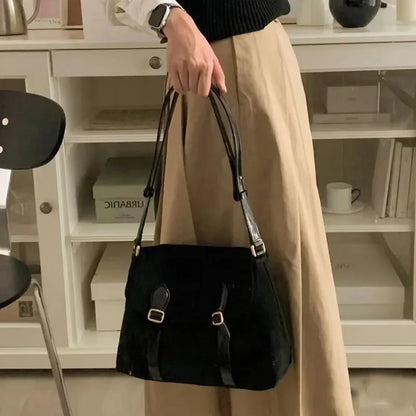 Korean Chic Preppy Style Vintage Message Bag Suede Scrub Belt Buckle One Shoulder Crossbody Bags All-match Casual Handbag Female