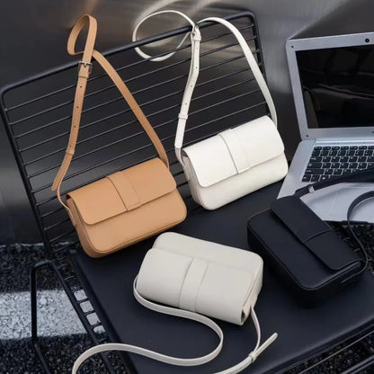 Korean Chic Simple Genuine Leather Women Bags Minority Commuter All-match Crossbody Shoulder Bag 2024 New Casual Purses Clutch