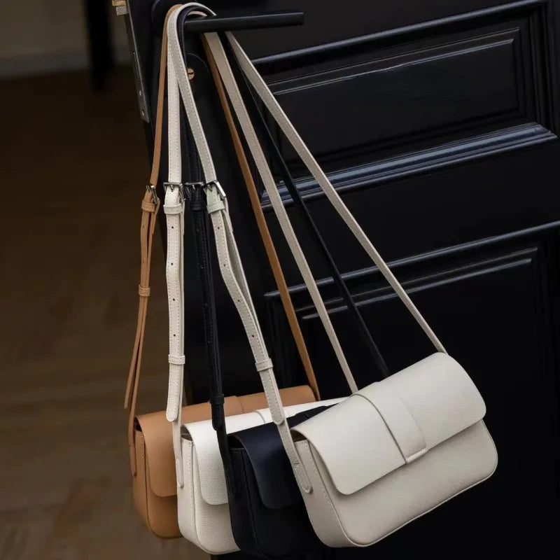 Korean Chic Simple Genuine Leather Women Bags Minority Commuter All-match Crossbody Shoulder Bag 2024 New Casual Purses Clutch