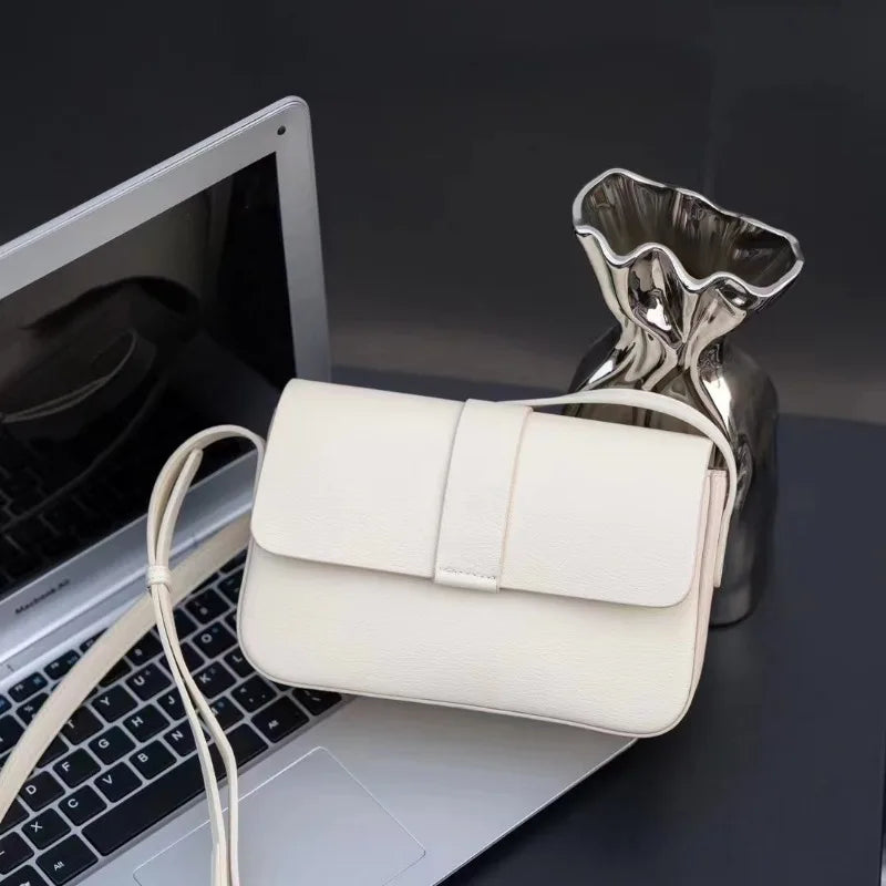 Korean Chic Simple Genuine Leather Women Bags Minority Commuter All-match Crossbody Shoulder Bag 2024 New Casual Purses Clutch
