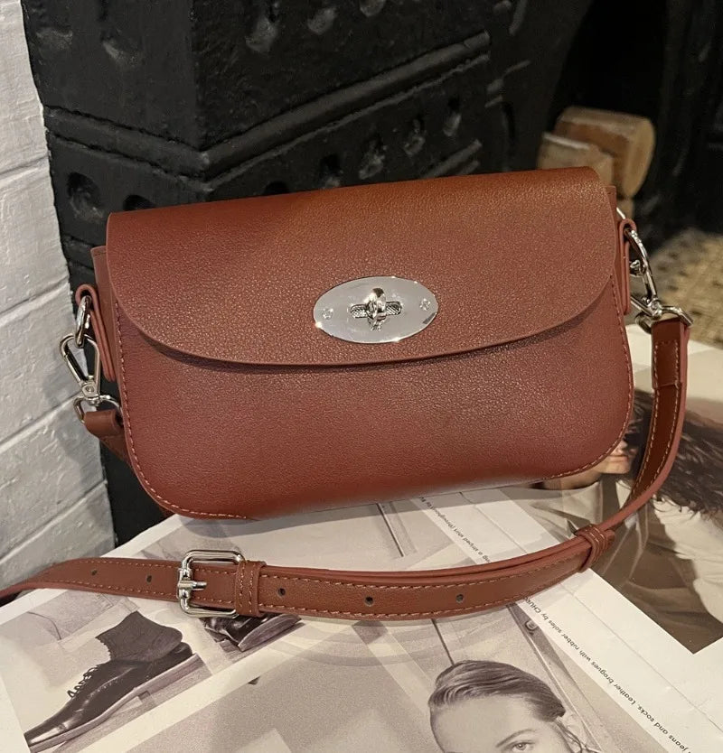 Korean Chic Simple Solid Crossbody Shoulder Bag Women Vintage Elegant Genuine Leather Handbags Female Commuter Purses Bolsa