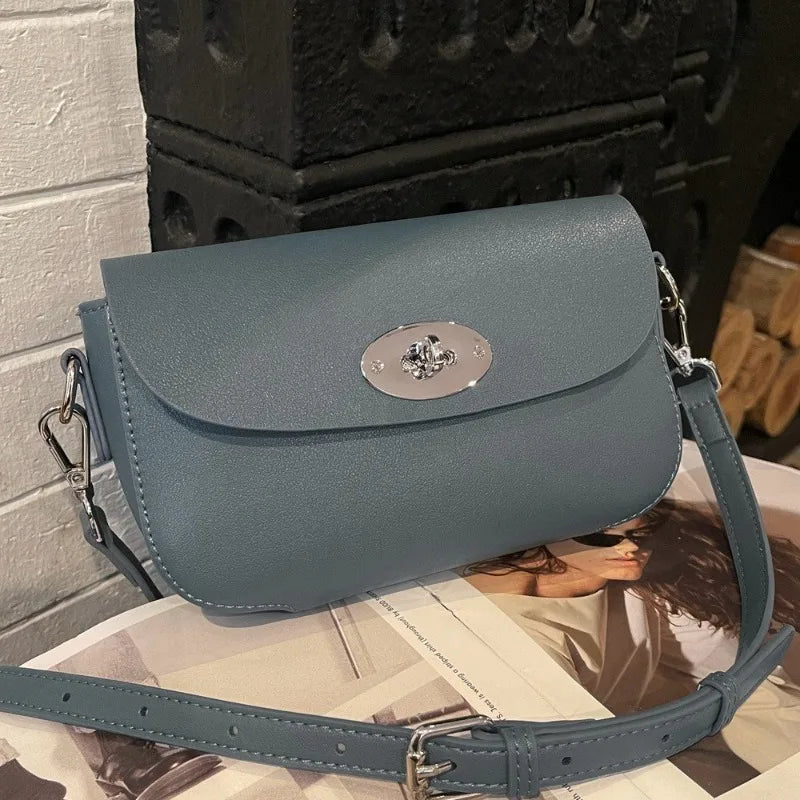 Korean Chic Simple Solid Crossbody Shoulder Bag Women Vintage Elegant Genuine Leather Handbags Female Commuter Purses Bolsa