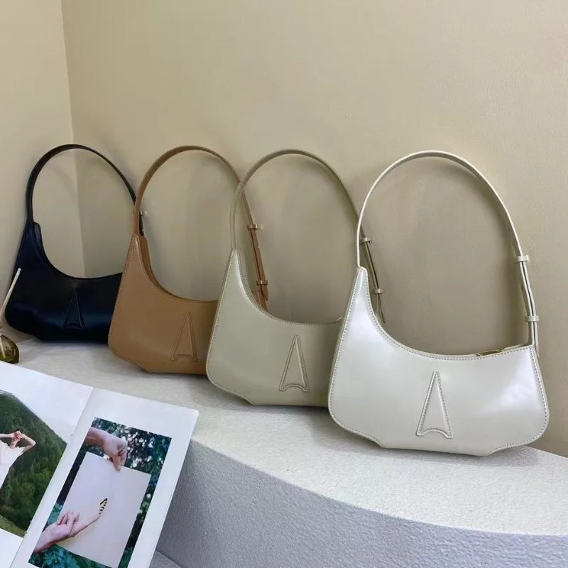 Korean Chic Simple Solid Shoulder Bag Elegant Commuter Underarm Handbags Minority All-match Genuine Leather Purses Female Bolsas