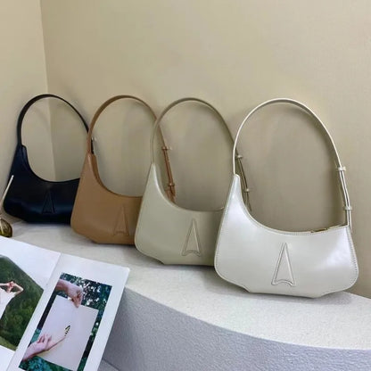 Korean Chic Simple Solid Shoulder Bag Elegant Commuter Underarm Handbags Minority All-match Genuine Leather Purses Female Bolsas