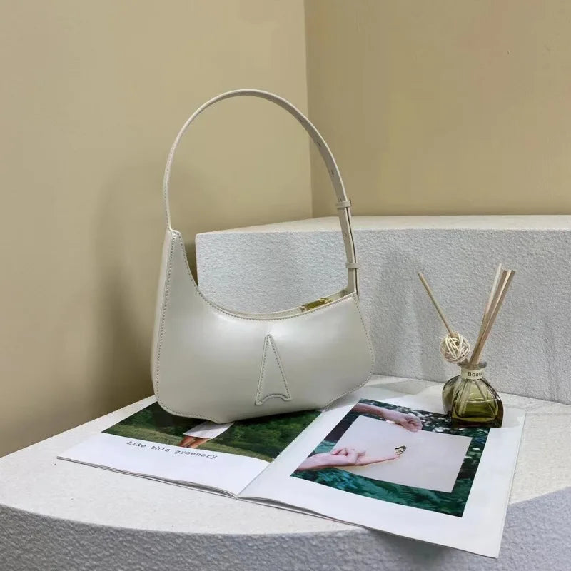 Korean Chic Simple Solid Shoulder Bag Elegant Commuter Underarm Handbags Minority All-match Genuine Leather Purses Female Bolsas