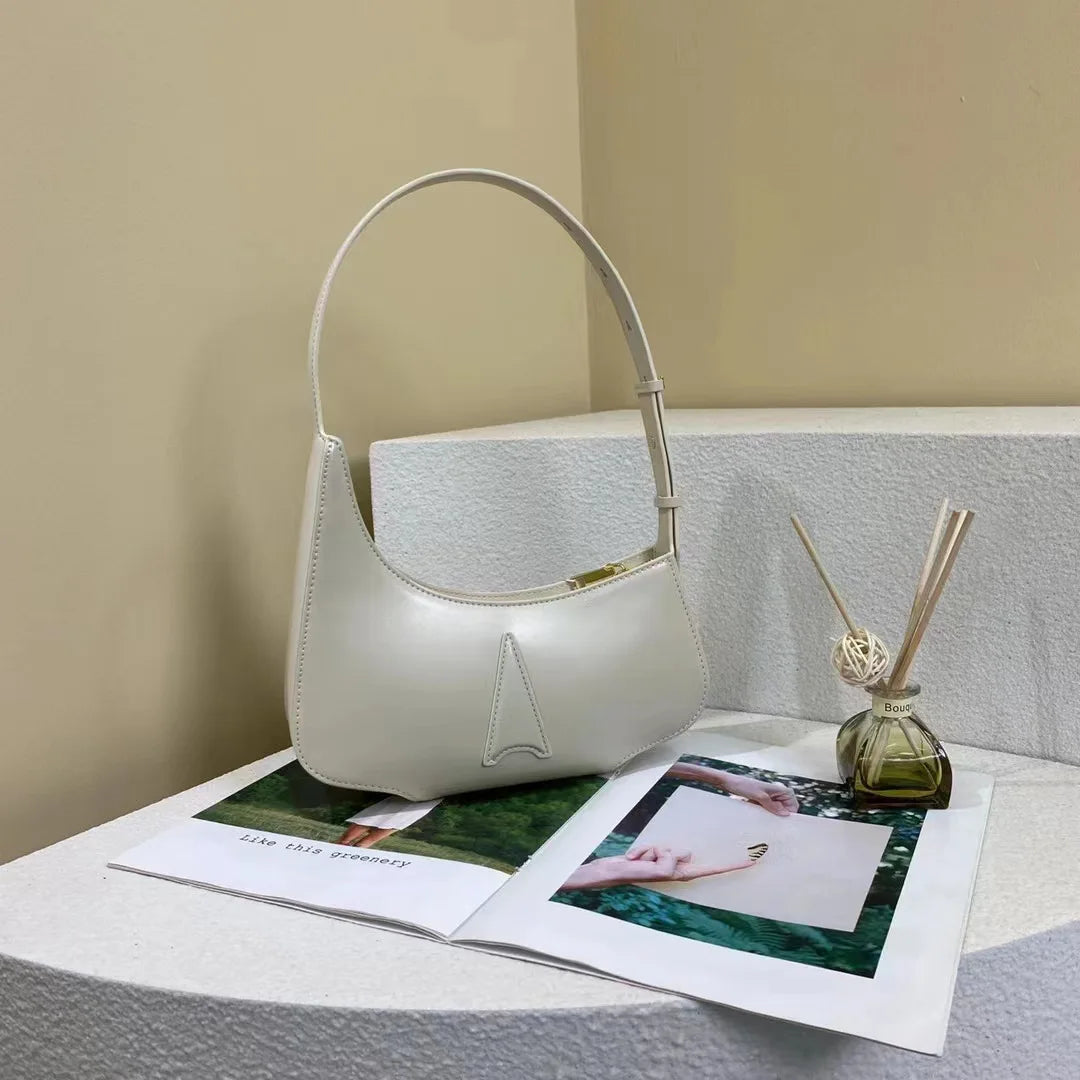 Korean Chic Simple Solid Shoulder Bag Elegant Commuter Underarm Handbags Minority All-match Genuine Leather Purses Female Bolsas