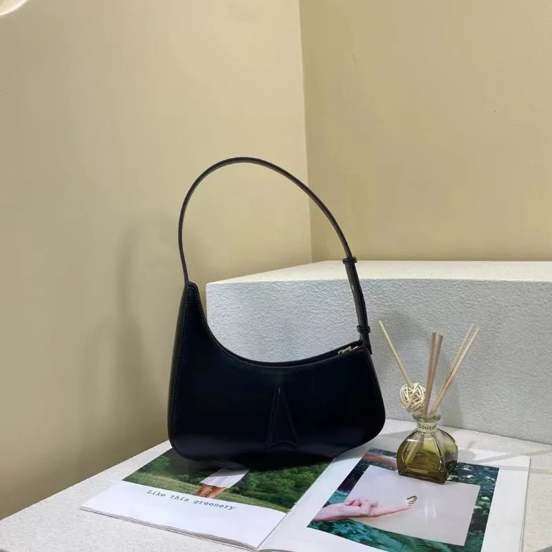 Korean Chic Simple Solid Shoulder Bag Elegant Commuter Underarm Handbags Minority All-match Genuine Leather Purses Female Bolsas