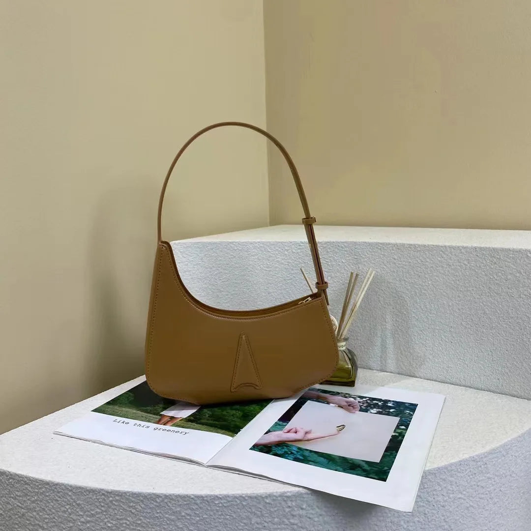 Korean Chic Simple Solid Shoulder Bag Elegant Commuter Underarm Handbags Minority All-match Genuine Leather Purses Female Bolsas