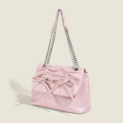 Korean Chic Sweet Bow Folds Shoulder Bag Solid Large Capacity Chain Handbags Female 2024 New Elegant Commuter Bolsas Mujer