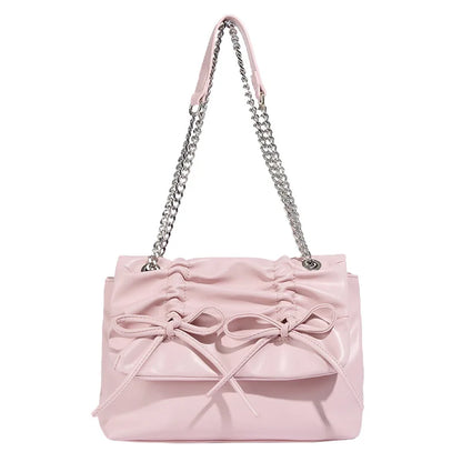 Korean Chic Sweet Bow Folds Shoulder Bag Solid Large Capacity Chain Handbags Female 2024 New Elegant Commuter Bolsas Mujer