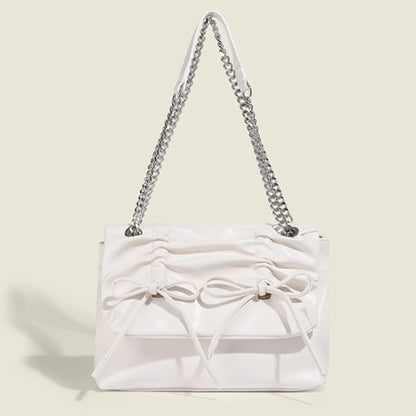 Korean Chic Sweet Bow Folds Shoulder Bag Solid Large Capacity Chain Handbags Female 2024 New Elegant Commuter Bolsas Mujer