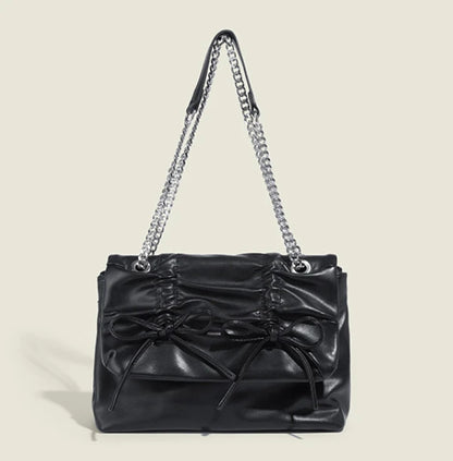 Korean Chic Sweet Bow Folds Shoulder Bag Solid Large Capacity Chain Handbags Female 2024 New Elegant Commuter Bolsas Mujer