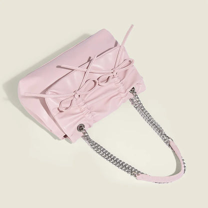Korean Chic Sweet Bow Folds Shoulder Bag Solid Large Capacity Chain Handbags Female 2024 New Elegant Commuter Bolsas Mujer