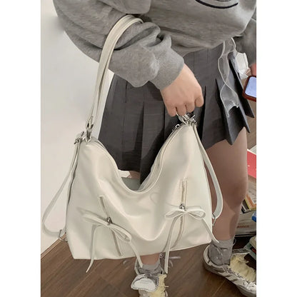 Korean Chic Sweet Bow Shoulder Bags Commuter Casual Shopping Travel Large Capacity Women Tote All-match Niche Purses Handbags