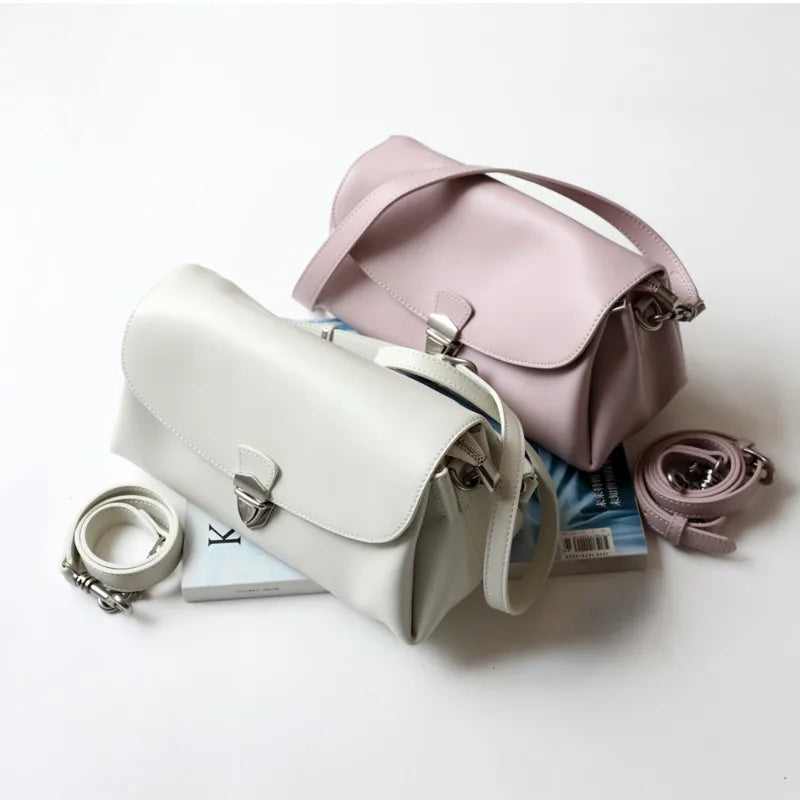 Korean Chic Sweet Solid Underarm Shoulder Bags 2024 New Casual Vintage Genuine Leather Clamshell Messenger Bag Commuter Bolsas
