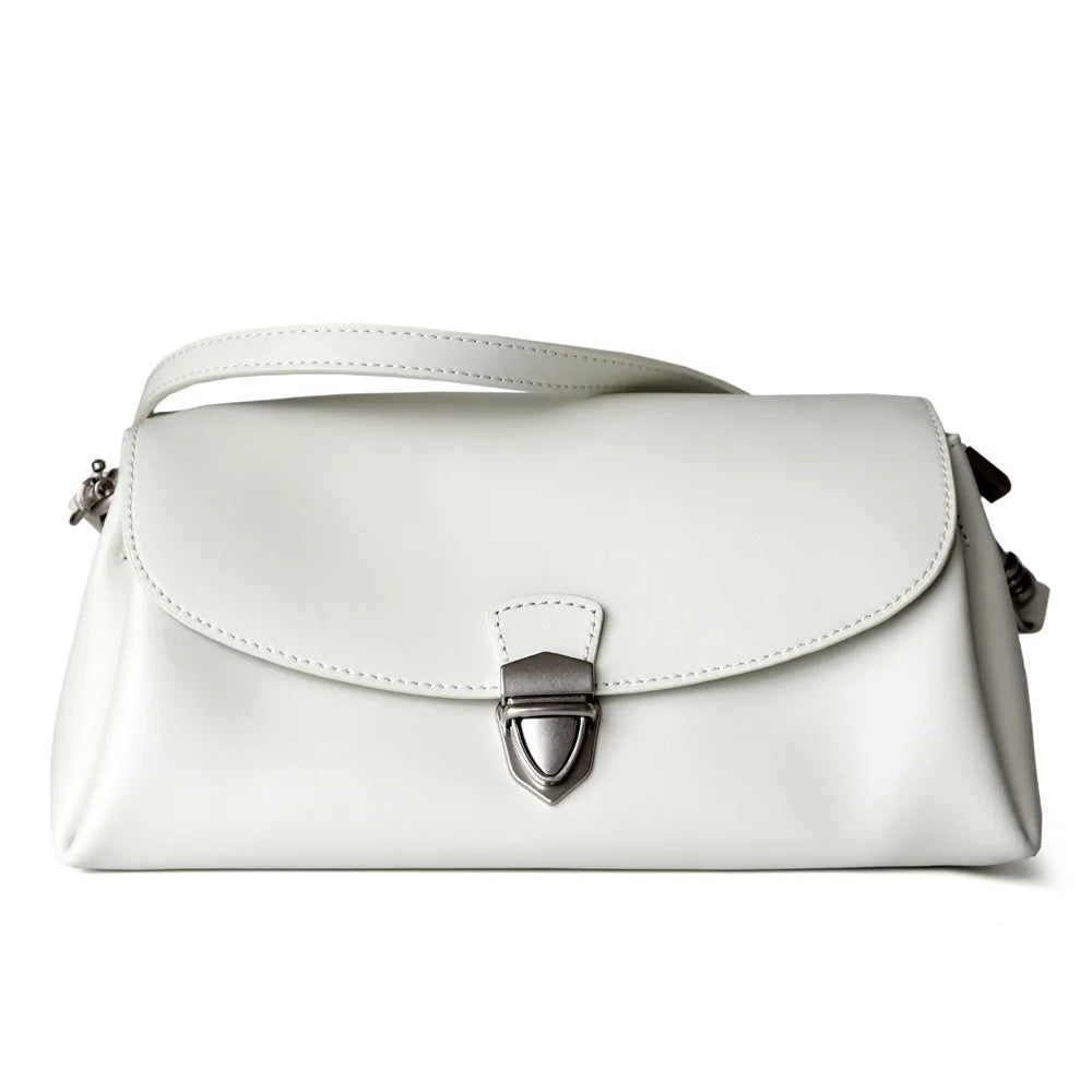 Korean Chic Sweet Solid Underarm Shoulder Bags 2024 New Casual Vintage Genuine Leather Clamshell Messenger Bag Commuter Bolsas