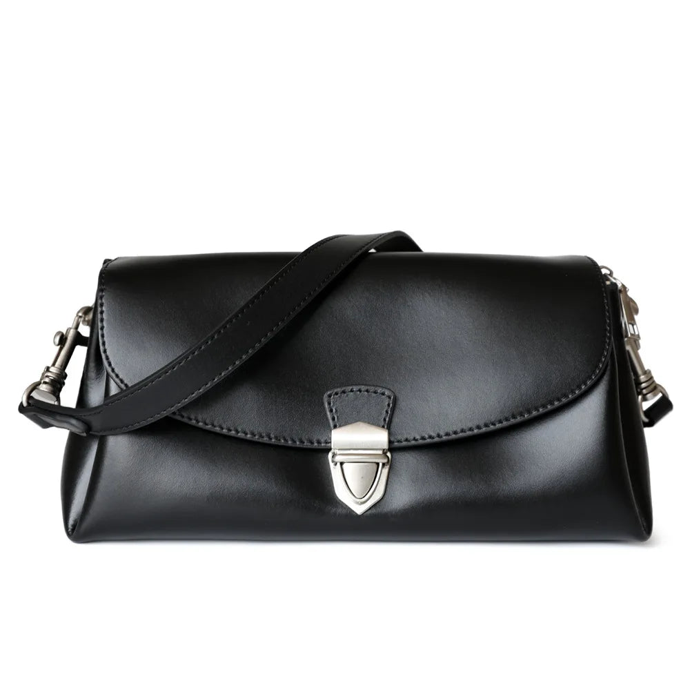 Korean Chic Sweet Solid Underarm Shoulder Bags 2024 New Casual Vintage Genuine Leather Clamshell Messenger Bag Commuter Bolsas