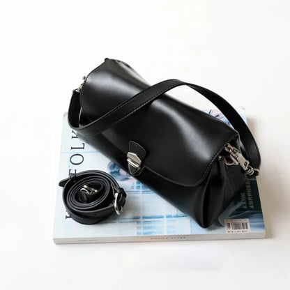 Korean Chic Sweet Solid Underarm Shoulder Bags 2024 New Casual Vintage Genuine Leather Clamshell Messenger Bag Commuter Bolsas