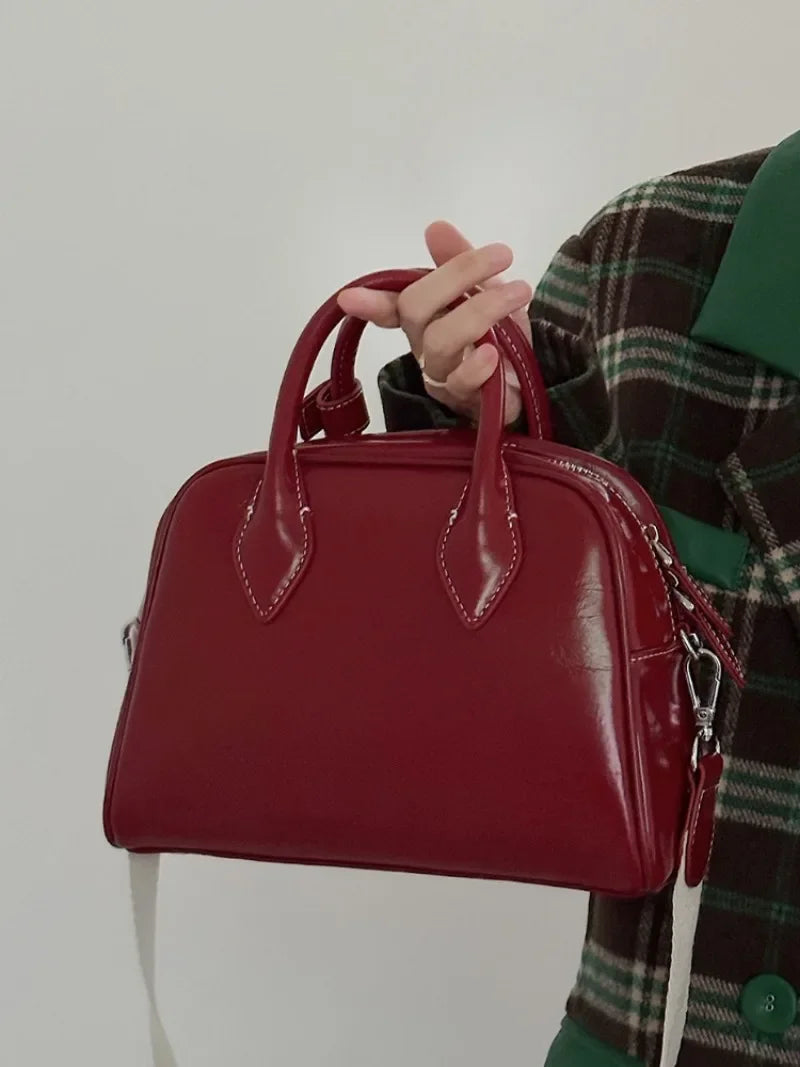 Korean Chic Vintage Classic Waxed Leather Crossbody Bag Large Capacity Zipper Handbags All-match Solid Commter Luxury Bolsos