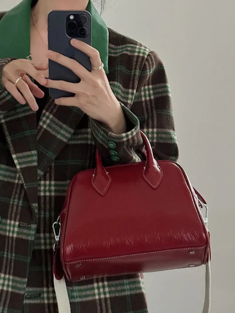 Korean Chic Vintage Classic Waxed Leather Crossbody Bag Large Capacity Zipper Handbags All-match Solid Commter Luxury Bolsos