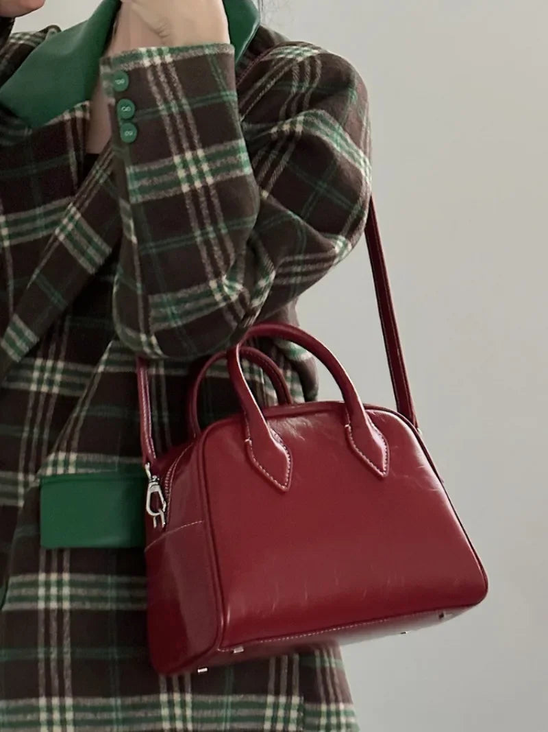 Korean Chic Vintage Classic Waxed Leather Crossbody Bag Large Capacity Zipper Handbags All-match Solid Commter Luxury Bolsos