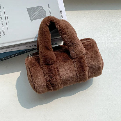 Korean Cute All-match Furry Bag 2024 New Autumn Winter Cylinder Handbag Large Capacity Casual Commuter Versatile Purses Clutch