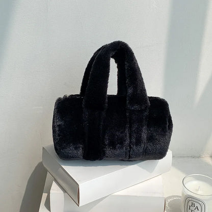 Korean Cute All-match Furry Bag 2024 New Autumn Winter Cylinder Handbag Large Capacity Casual Commuter Versatile Purses Clutch
