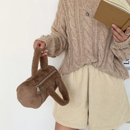 Korean Cute All-match Furry Bag 2024 New Autumn Winter Cylinder Handbag Large Capacity Casual Commuter Versatile Purses Clutch
