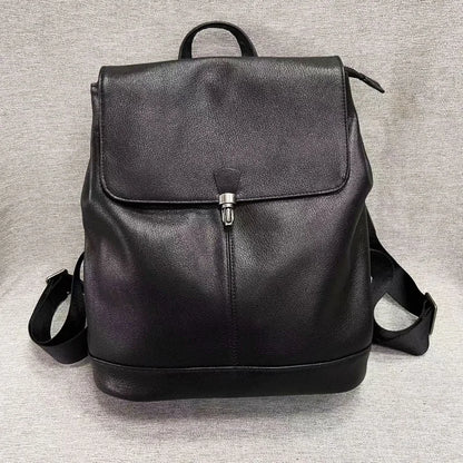 Korean Fashion Anti-theft Buckle Backpacksoft Cowhide Large Capacity Travel Shoulders Bag Simple All-match Solid Casual Bolsas