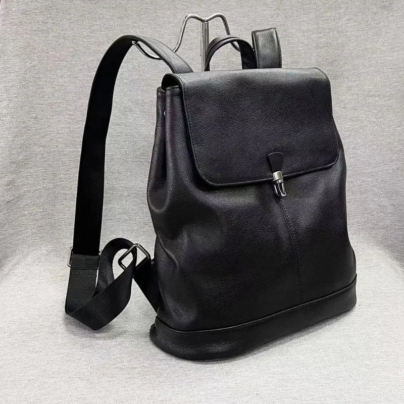 Korean Fashion Anti-theft Buckle Backpacksoft Cowhide Large Capacity Travel Shoulders Bag Simple All-match Solid Casual Bolsas
